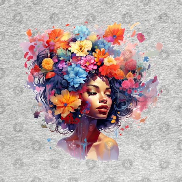 Woman with flowers on her head by RosaliArt